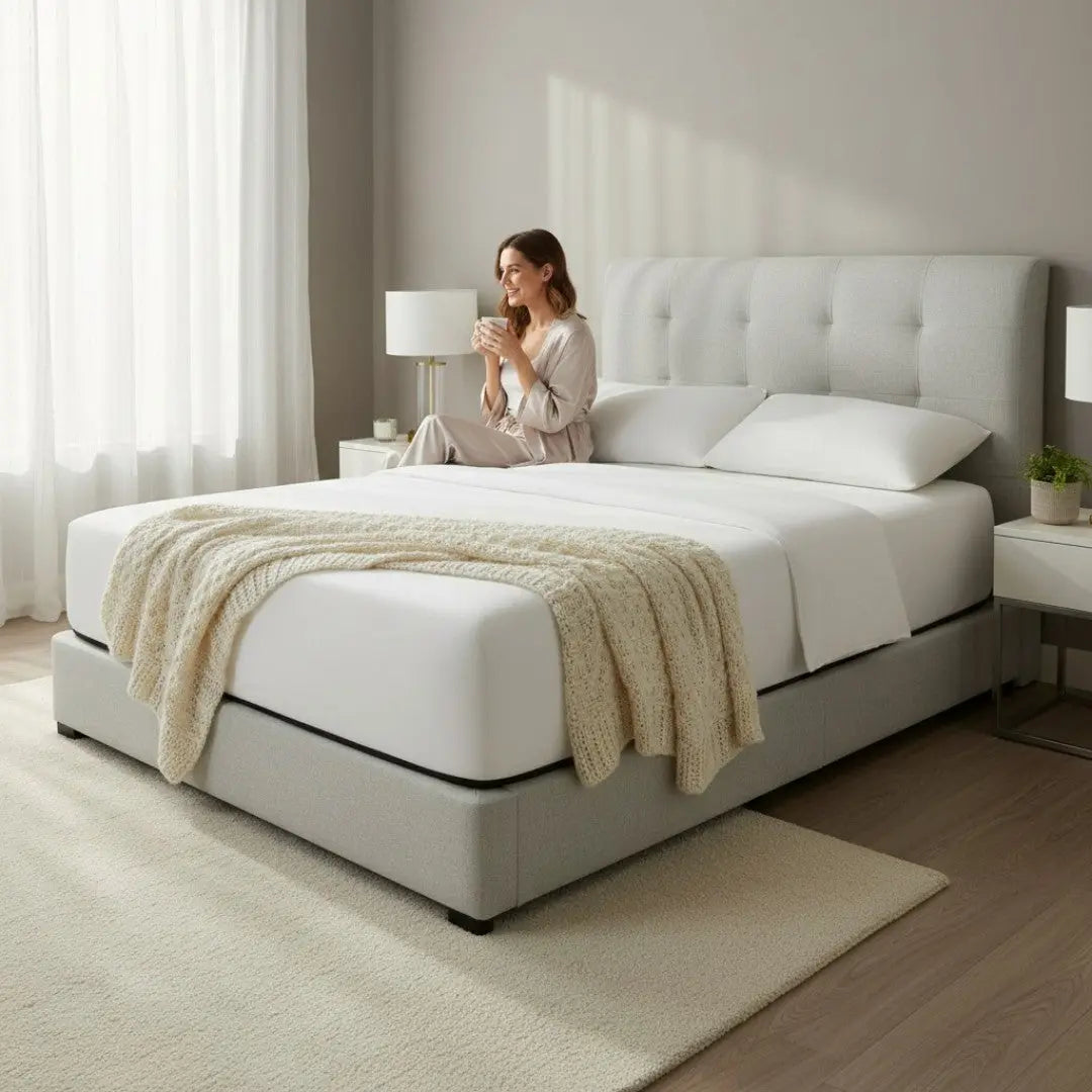 Elancé Premium Divan Bed Frame | Moisture-Proof Fabric | Tufted Headboard Grandeur Furnishings