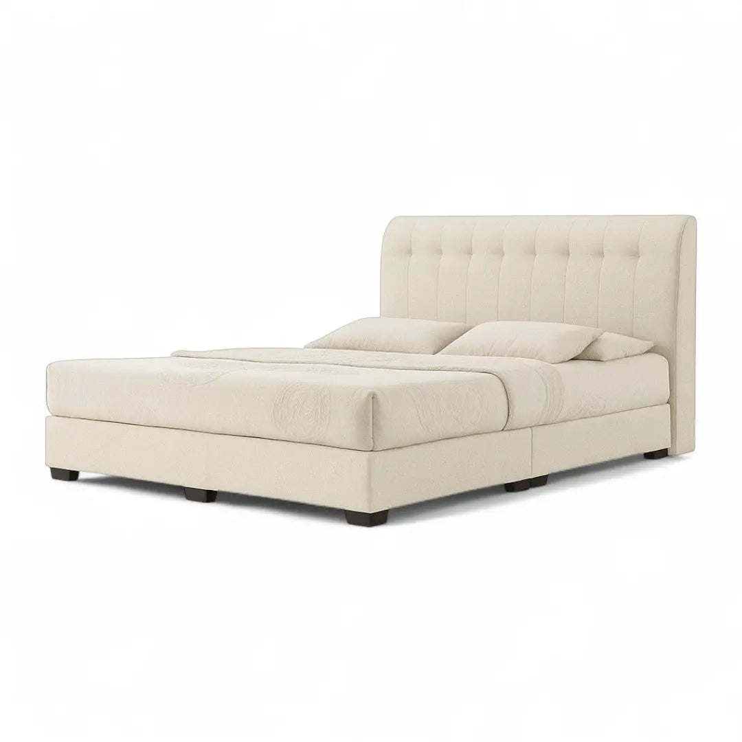 Valenx Designer Divan Bed - Vertical Tufted Headboard with Moisture Proof Fabric Grandeur Furnishings