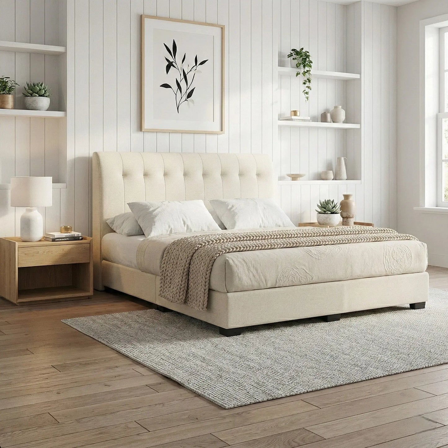 Valenx Designer Divan Bed - Vertical Tufted Headboard with Moisture Proof Fabric Grandeur Furnishings