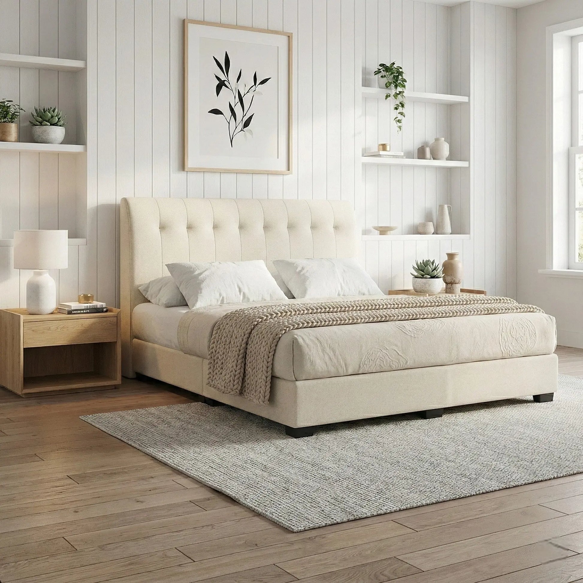 Valenx Designer Divan Bed - Vertical Tufted Headboard with Moisture Proof Fabric Grandeur Furnishings