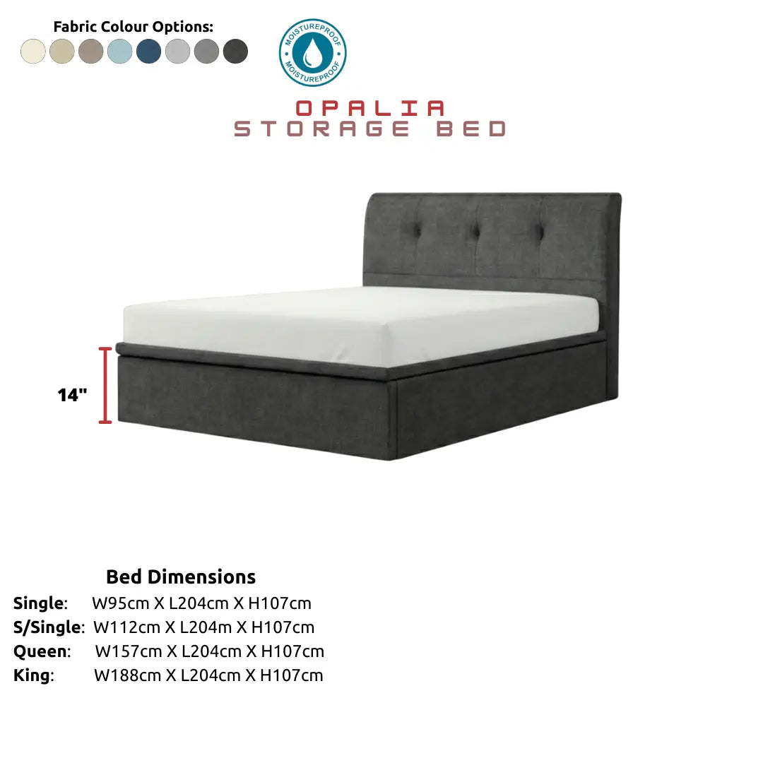 Opalia Luxury Fabric Storage Bed Frame - Space Saving Bedroom Furniture Grandeur Furnishings