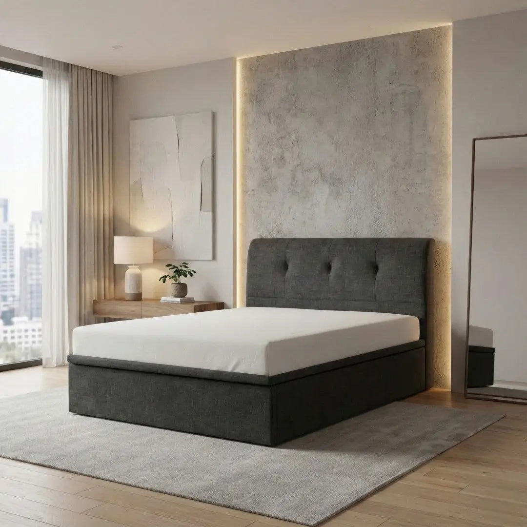 Opalia Luxury Fabric Storage Bed Frame - Space Saving Bedroom Furniture Grandeur Furnishings
