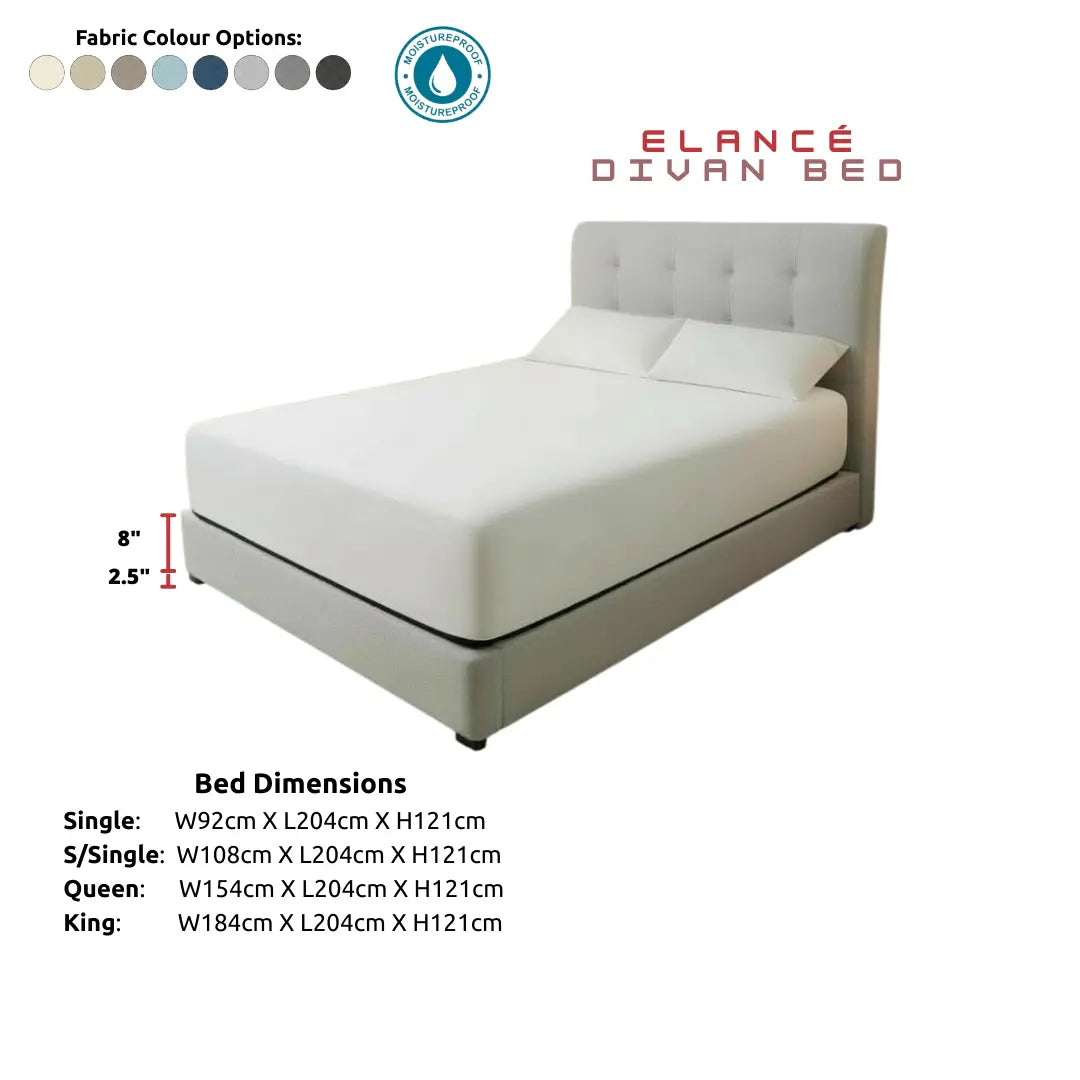 Elancé Premium Divan Bed Frame | Moisture-Proof Fabric | Tufted Headboard Grandeur Furnishings