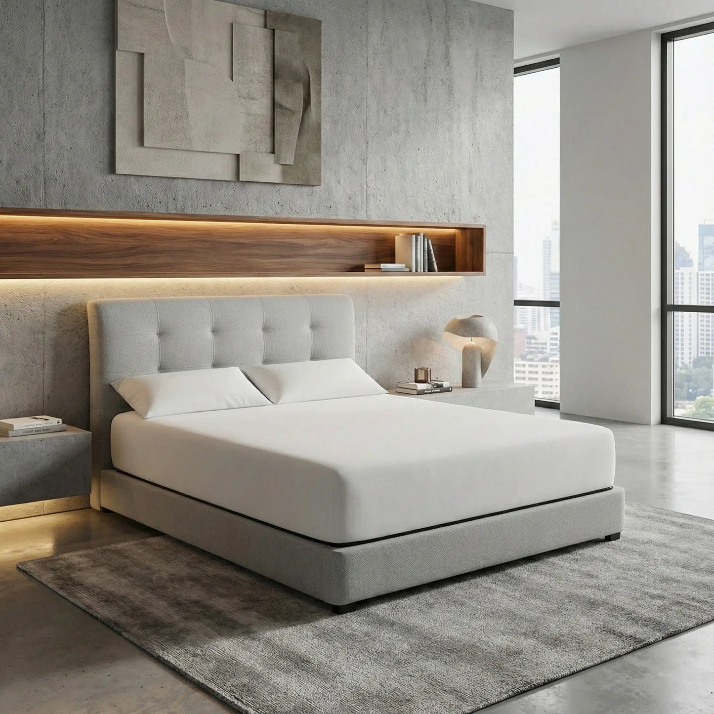 Elancé Premium Divan Bed Frame | Moisture-Proof Fabric | Tufted Headboard Grandeur Furnishings