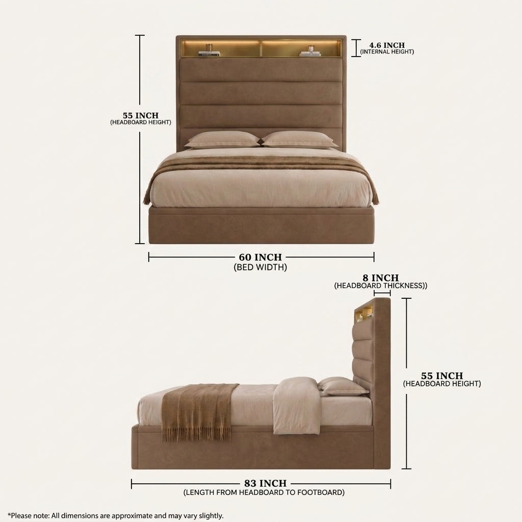 Edera Storage Bed Frame with LED Headboard & Shelf Grandeur Furnishings