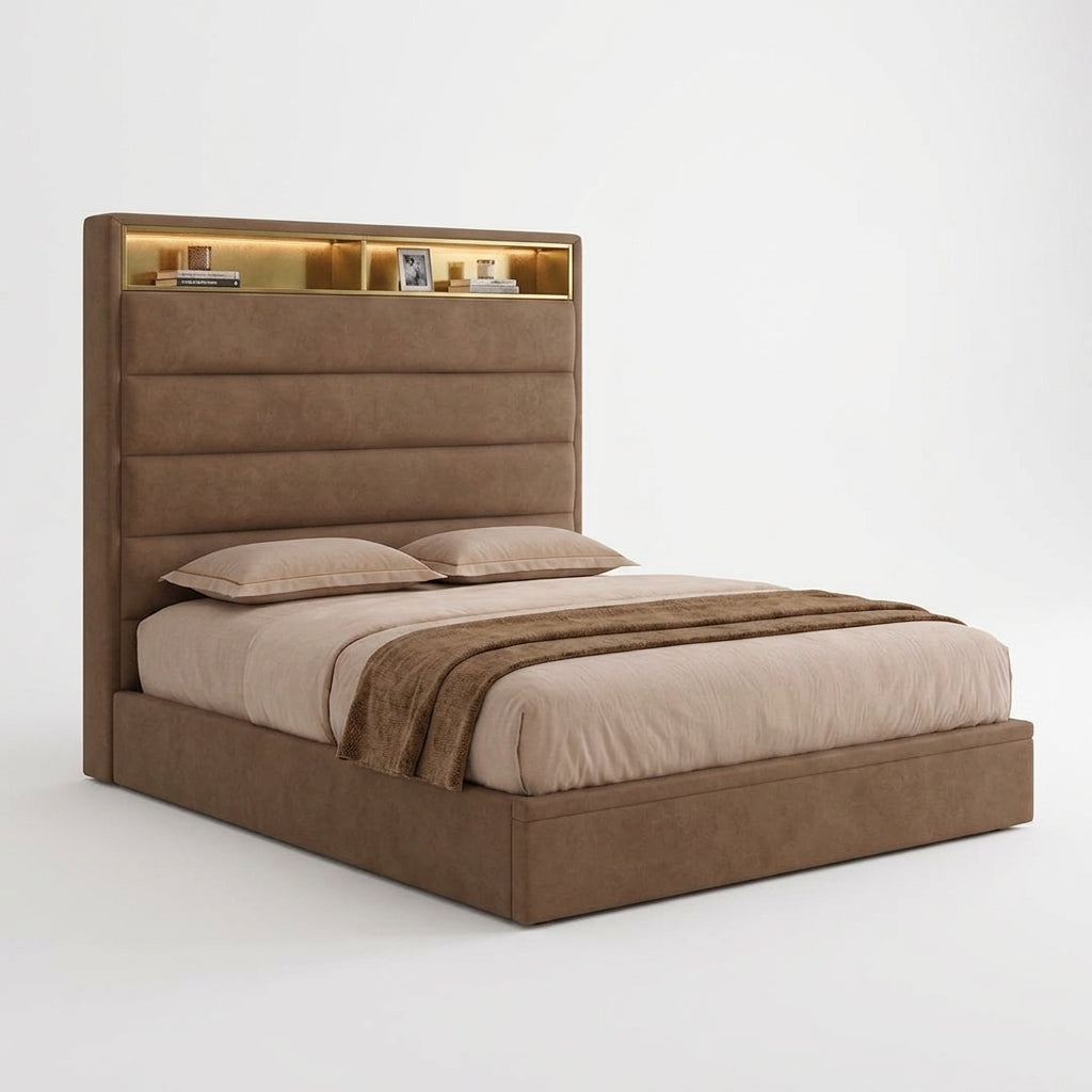 Edera Storage Bed Frame with LED Headboard & Shelf Grandeur Furnishings