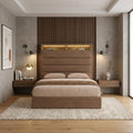 Brown Edera bed with headboard shelf, front view