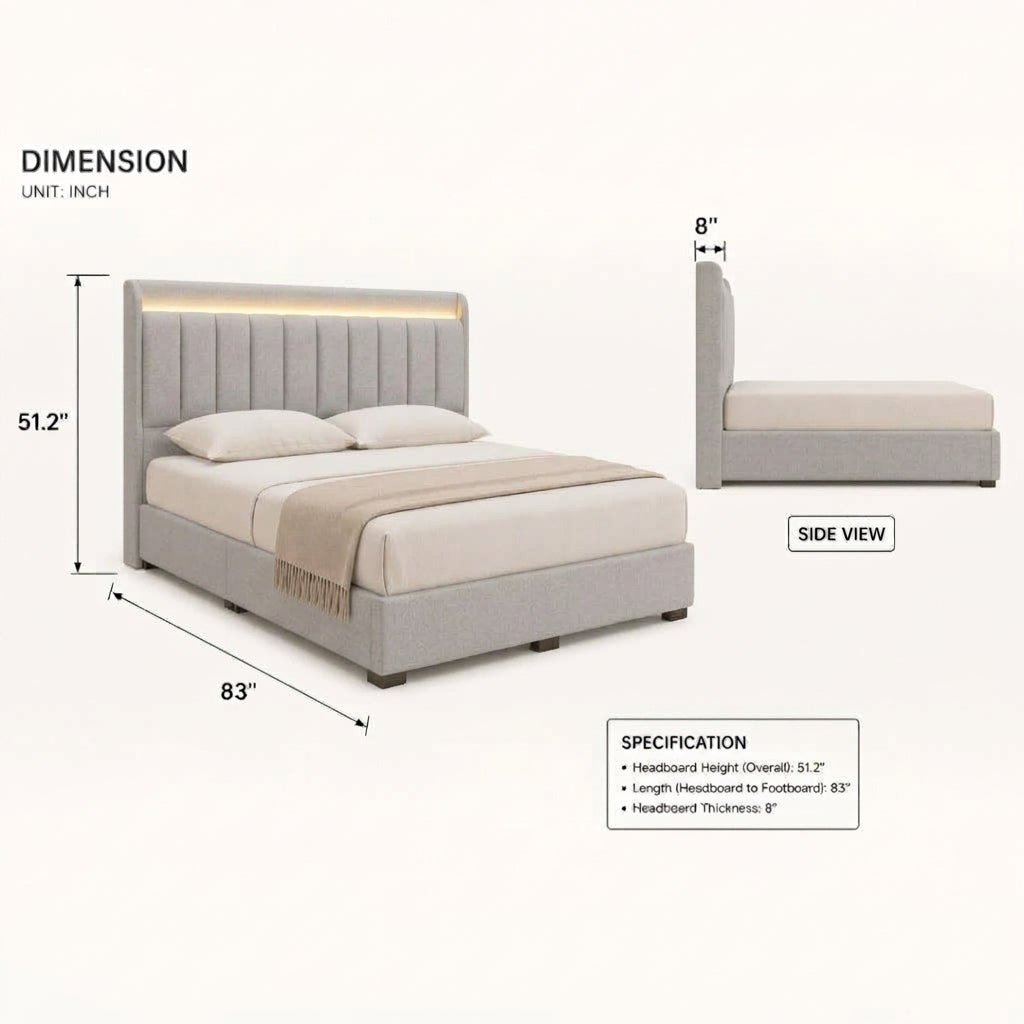 Vessa Upholstered Divan Bed Frame with LED Headboard Grandeur Furnishings