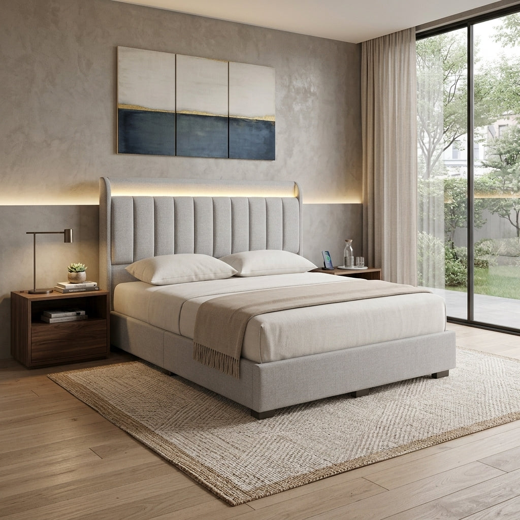 Vessa Upholstered Divan Bed Frame with LED Headboard Grandeur Furnishings