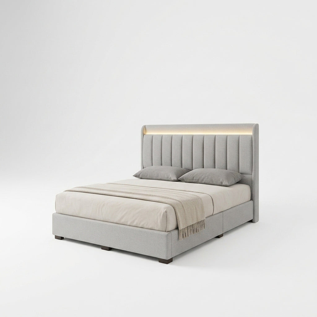 Vessa Upholstered Divan Bed Frame with LED Headboard Grandeur Furnishings
