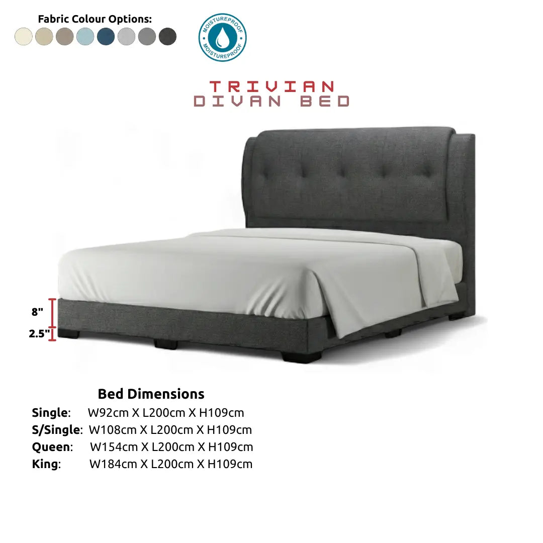 Trivian Designer Divan Bed - Tapered Wingback Headboard with Solid 8" Base Grandeur Furnishings