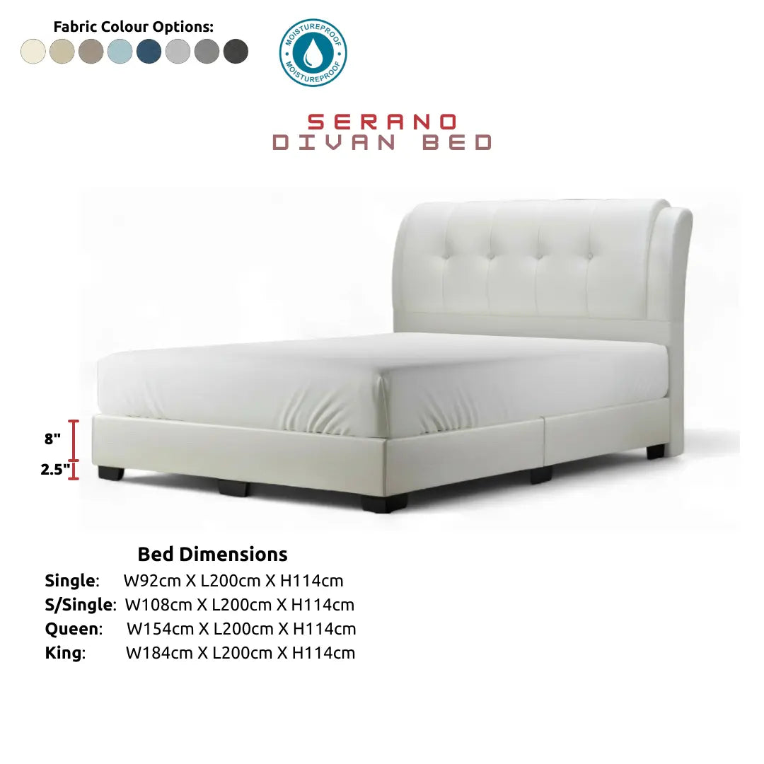 Serano Designer Divan Bed - Grand Roll-Top Headboard Grandeur Furnishings