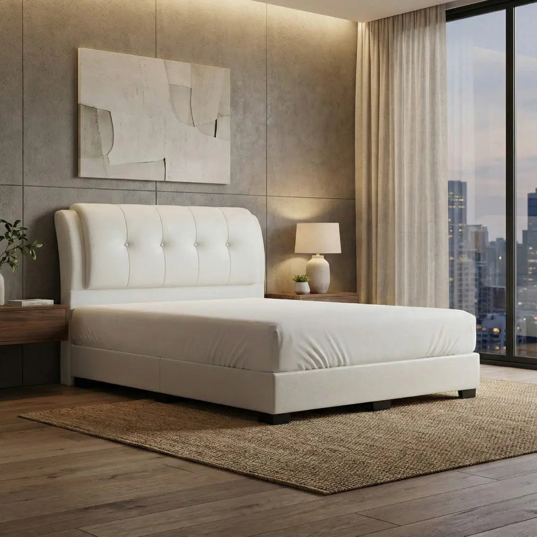 Serano Designer Divan Bed - Grand Roll-Top Headboard Grandeur Furnishings