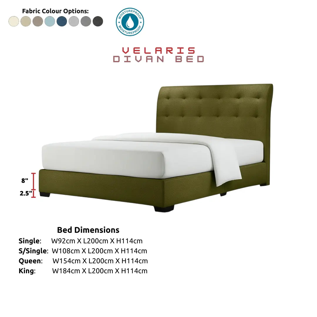 Velaris Fabric Bed Frame with Roll-Top Headboard | Sturdy 8-Inch Divan Base Grandeur Furnishings