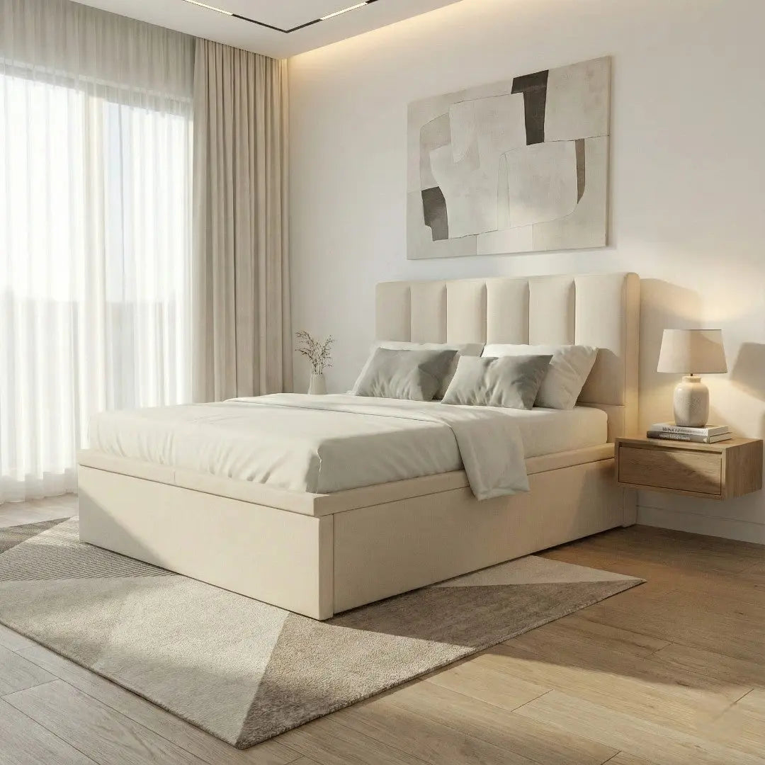 Solvaré Upholstered Storage Bed – Modern Channel Tufted Headboard with 12-Inch Deep Storage & Moisture-Proof Tech Grandeur Furnishings