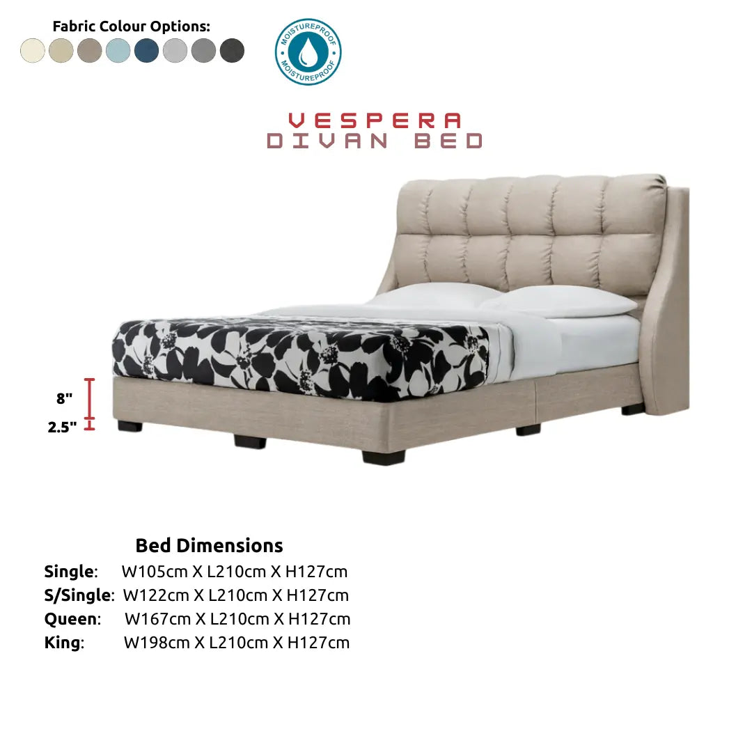 Vespera Fabric Bed Frame with Wingback Cushion Headboard Grandeur Furnishings