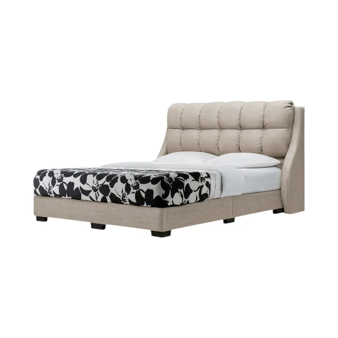 Vespera Fabric Bed Frame with Wingback Cushion Headboard Grandeur Furnishings