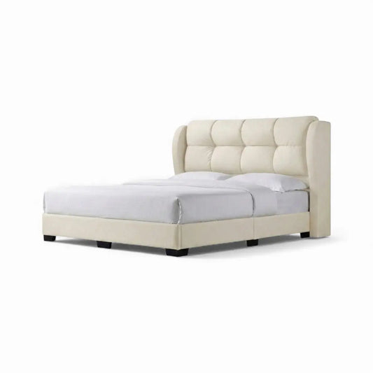 Tranquil Luxury Fabric Divan Bed Frame | High Winged Cushion Headboard Grandeur Furnishings