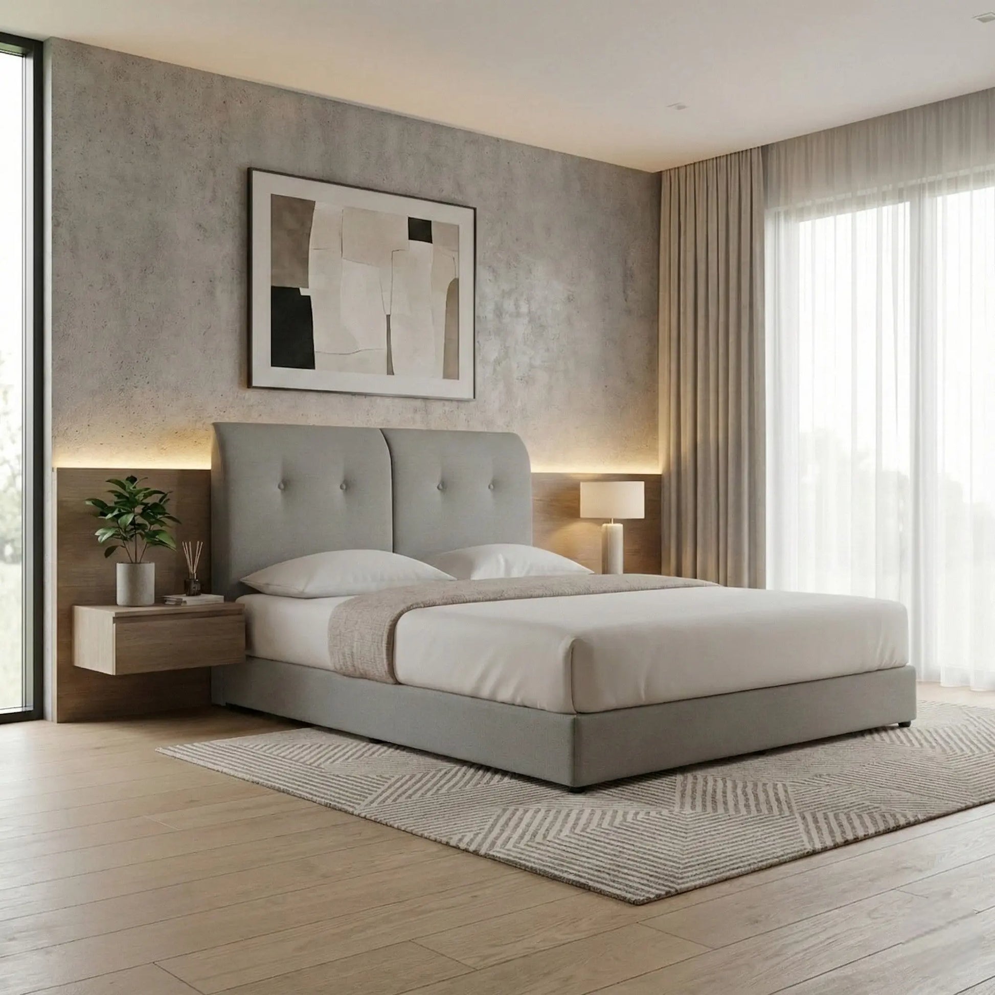 Vellin Upholstered Divan Bed Frame with 8-Inch Base and Button Tufted Headboard Grandeur Furnishings