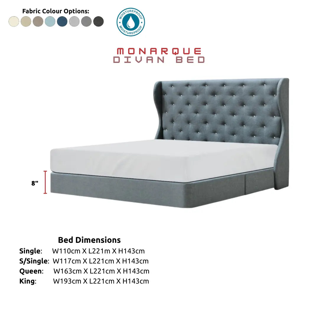 Monarque Luxury Tufted Bed Frame | 8" Divan Base | Tall Wingback Headboard Grandeur Furnishings
