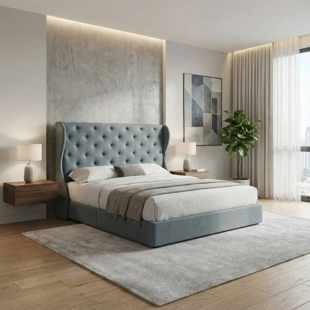 Monarque Luxury Tufted Bed Frame | 8" Divan Base | Tall Wingback Headboard Grandeur Furnishings