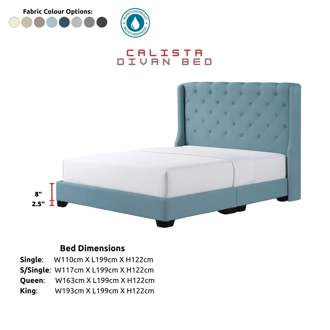 Calista Luxury Fabric Bed Frame - Elegant Wingback Headboard & Sturdy Divan Base Grandeur Furnishings