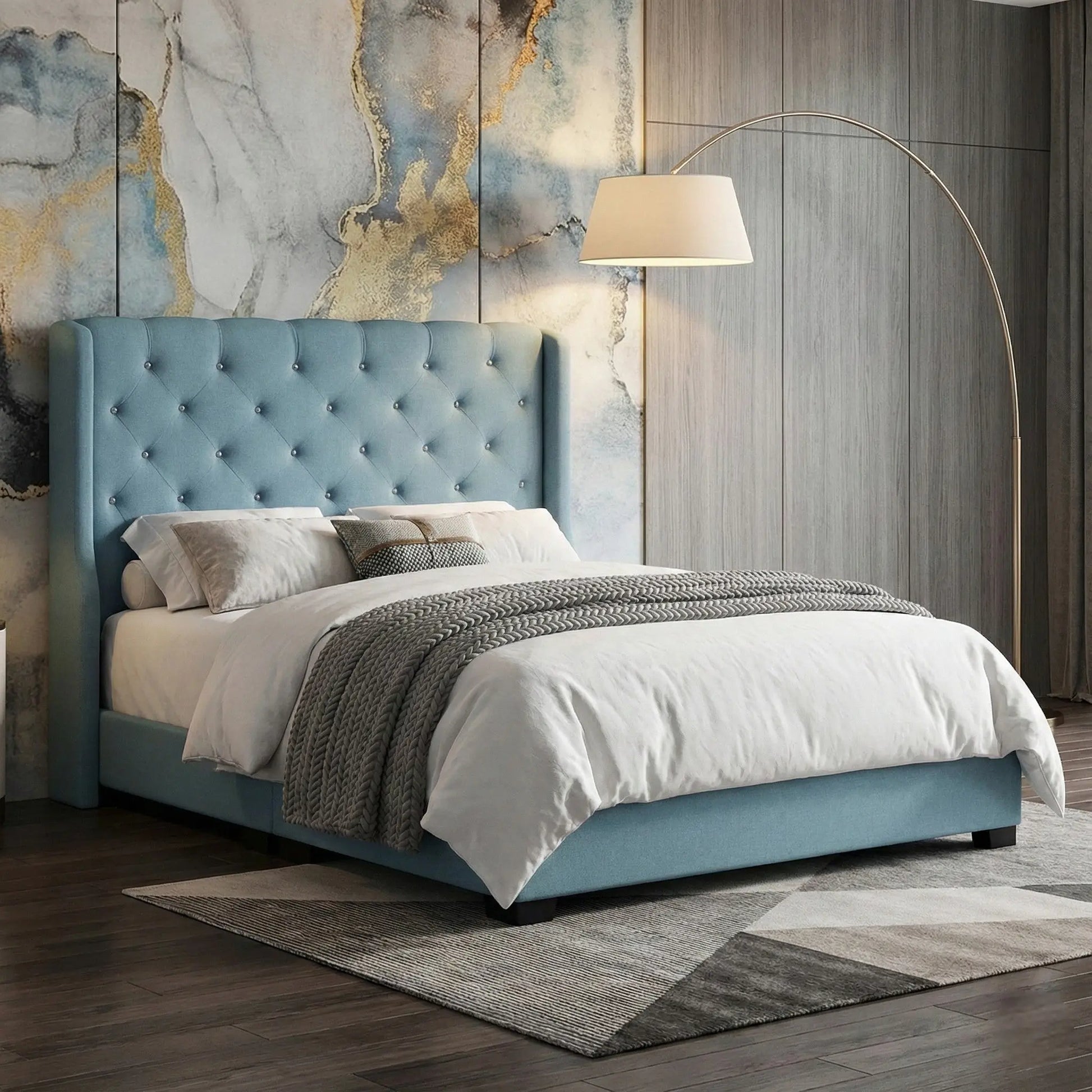 Calista Luxury Fabric Bed Frame - Elegant Wingback Headboard & Sturdy Divan Base Grandeur Furnishings