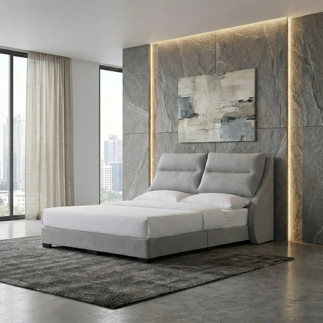 Opelle Fabric Bed Frame with Cushioned Headboard Grandeur Furnishings