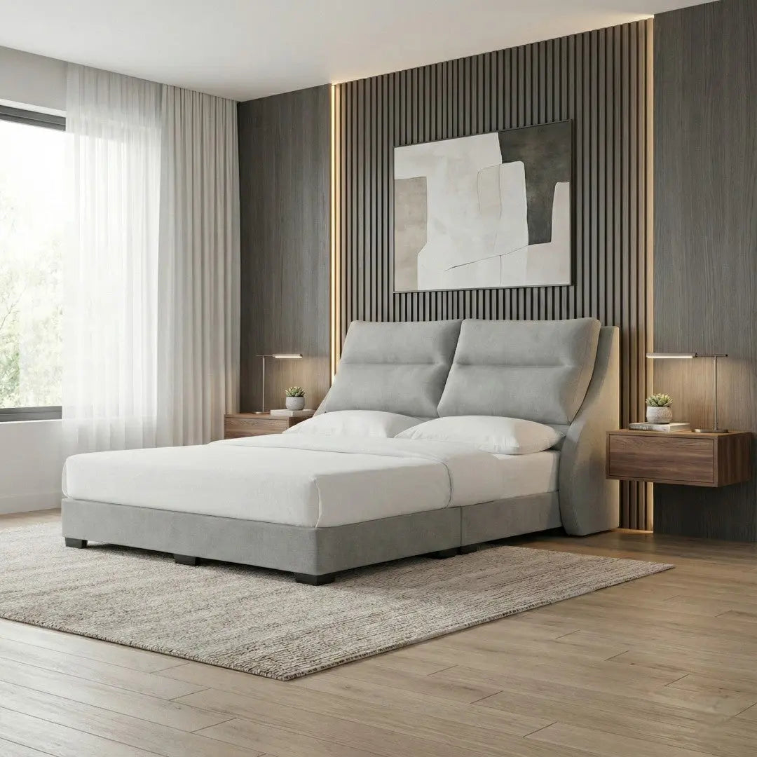 Opelle Fabric Bed Frame with Cushioned Headboard Grandeur Furnishings
