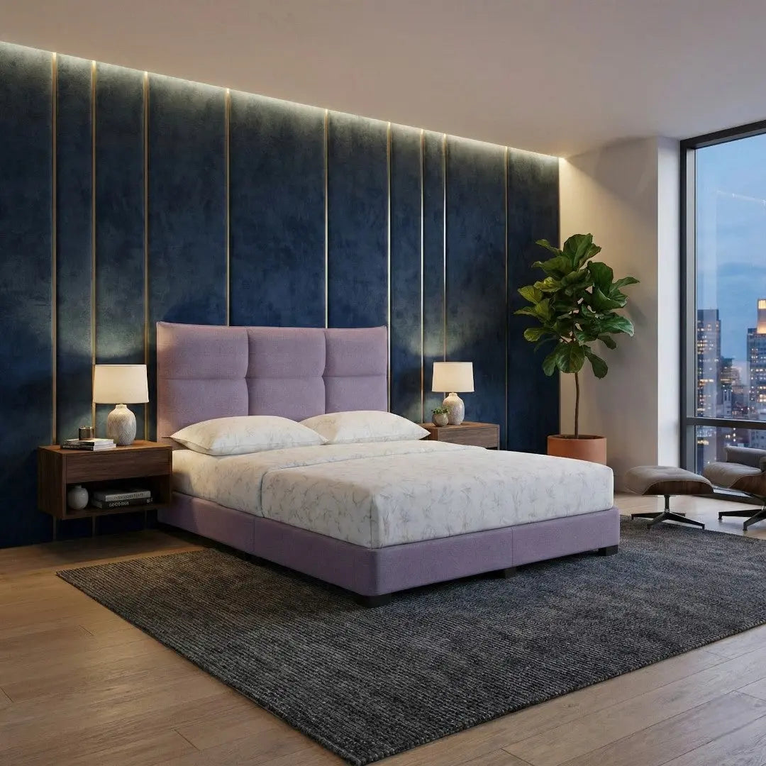 Novessa Modern Designer Bed Frame | Moisture-Proof Fabric Divan Base | Minimalist Headboard Grandeur Furnishings