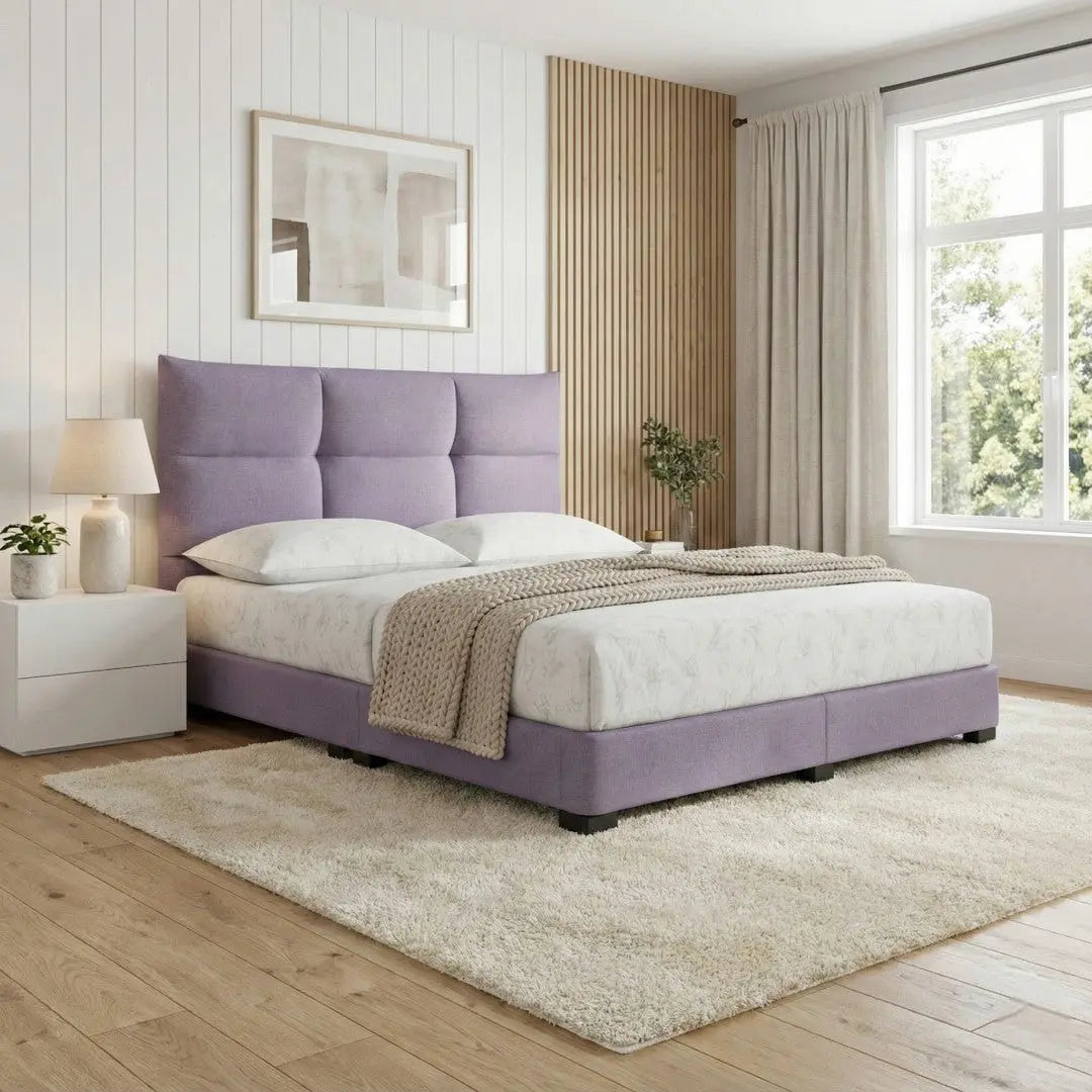 Novessa Modern Designer Bed Frame | Moisture-Proof Fabric Divan Base | Minimalist Headboard Grandeur Furnishings