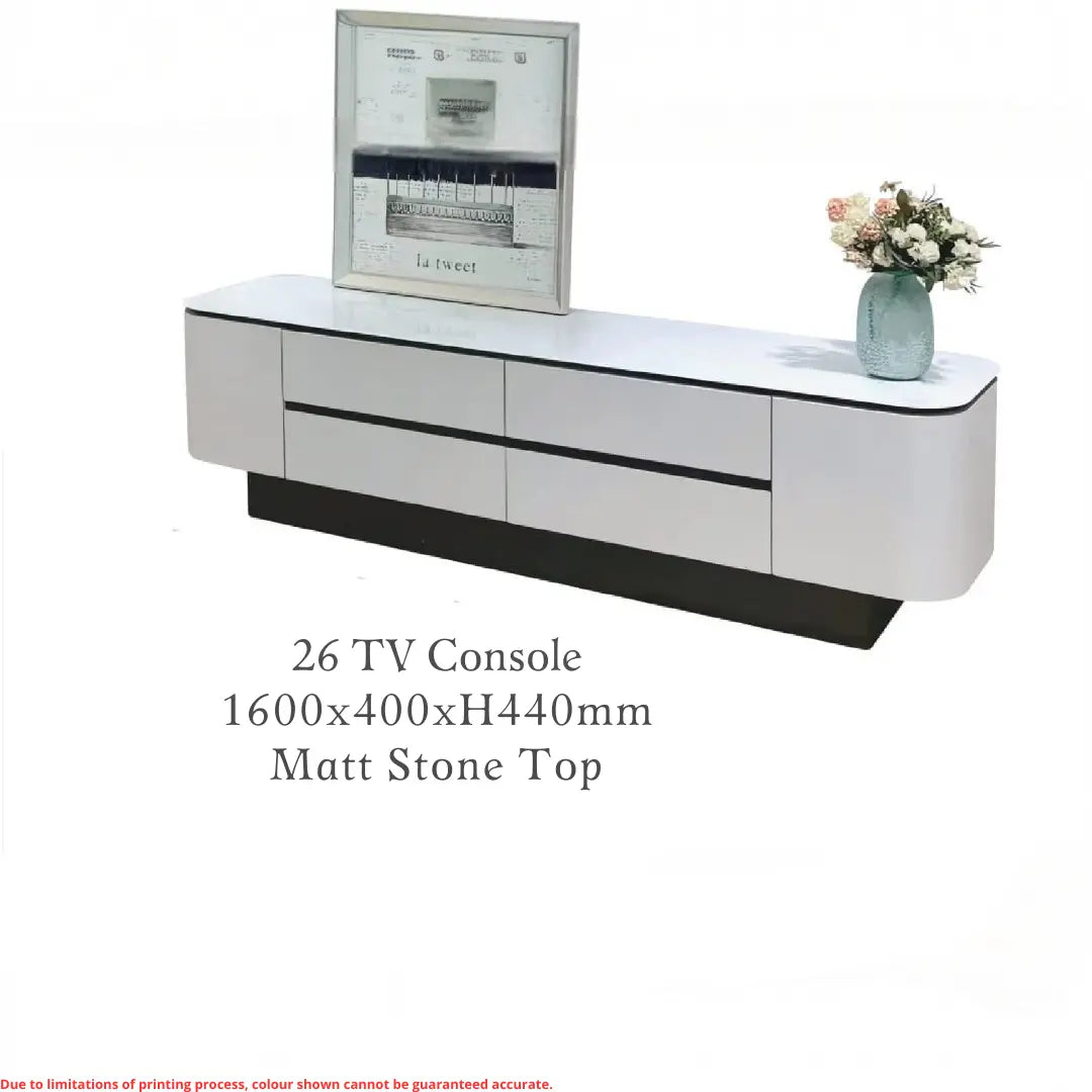 Monarc Modern TV Console – Luxury Matt Stone Top TV Cabinet | Sintered Stone Entertainment Unit with Drawers | Rounded Safety Corners Grandeur Furnishings