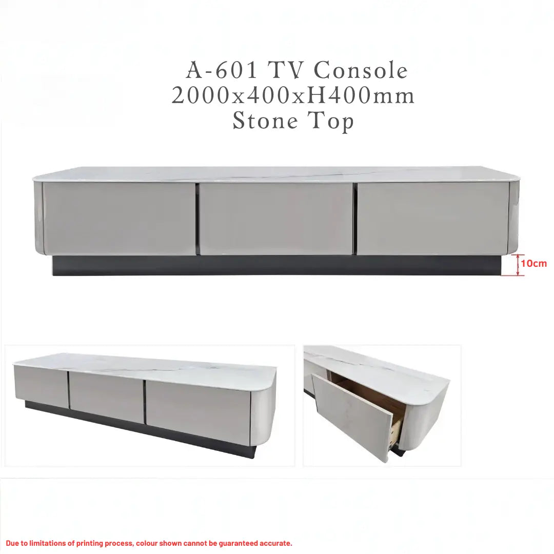 Marquis Luxury TV Console - Sintered Stone Top TV Cabinet | Modern Minimalist Entertainment Unit | Scratch Resistant | 3-Drawer Storage Grandeur Furnishings
