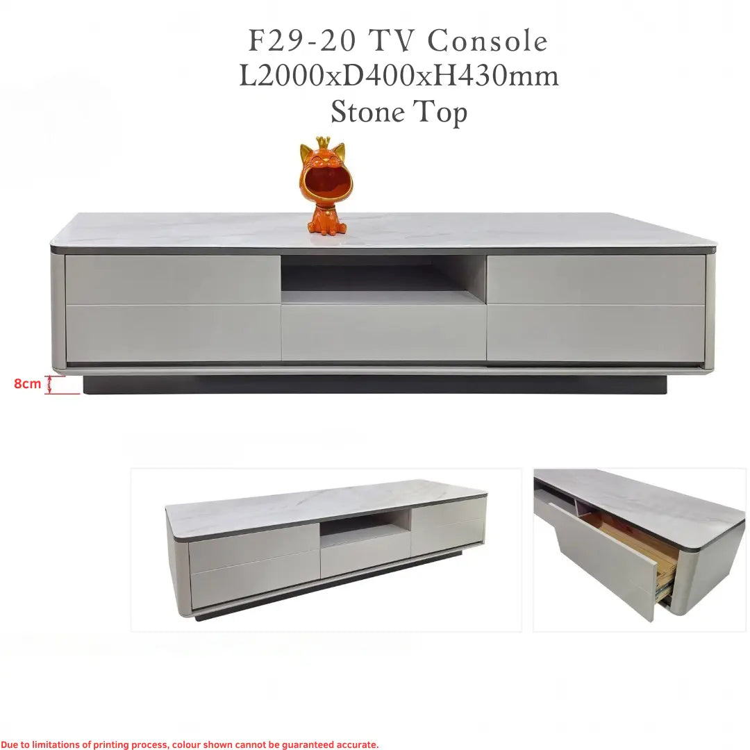 Regale Sintered Stone TV Console with Open Media Shelf | Modern Luxury Storage Cabinet | Rounded Edges Grandeur Furnishings