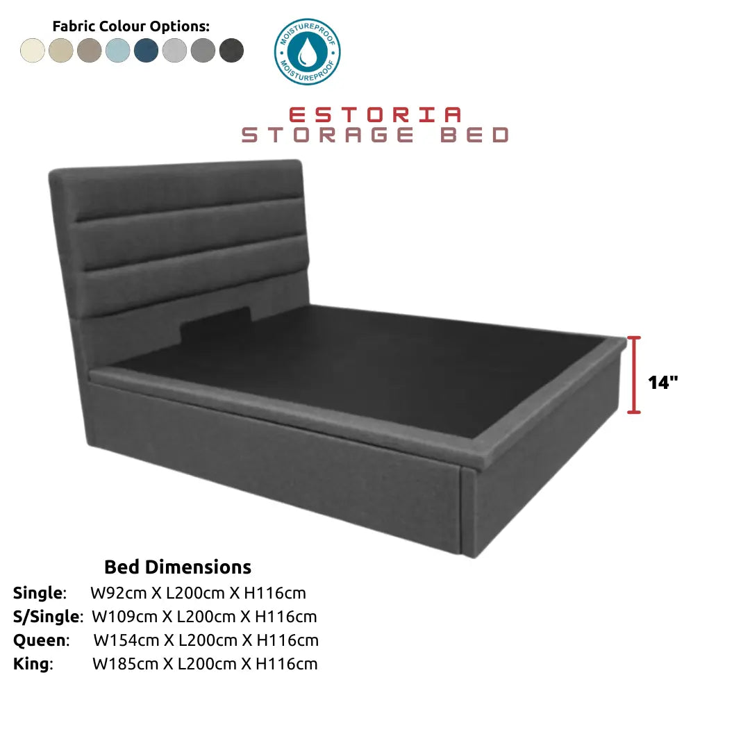 Estoria Storage Bed with 14" Base & 12" Deep Storage | Minimalist Horizontal Headboard | Easy-Clean Fabric Grandeur Furnishings