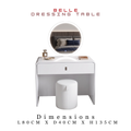 Belle white dressing table with round mirror and dimensions