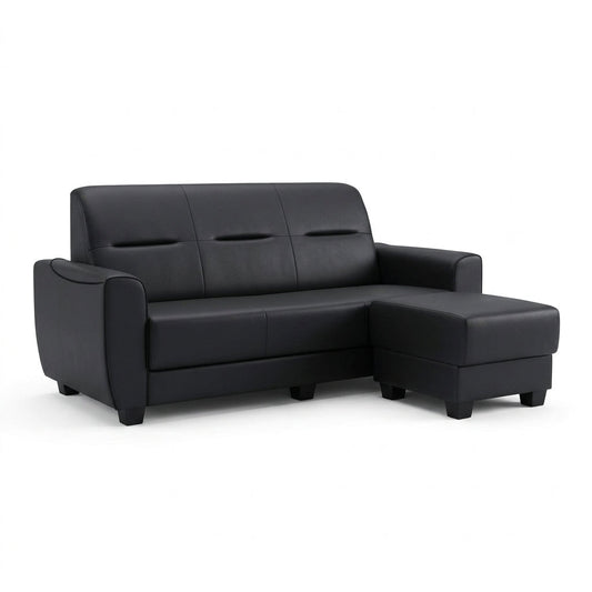 Sleek 3-Seater Sofa with Ottoman Foot Stool Grandeur Furnishings