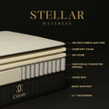 Céleste Stellar mattress cutaway labelling quilted cover, foam layers, pocket springs, foam box and base