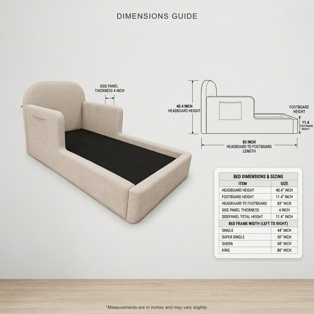 Elaris Fabric Bed Frame with Side Guard Panels Grandeur Furnishings