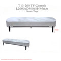 White Vantor TV console with side view and dimensions