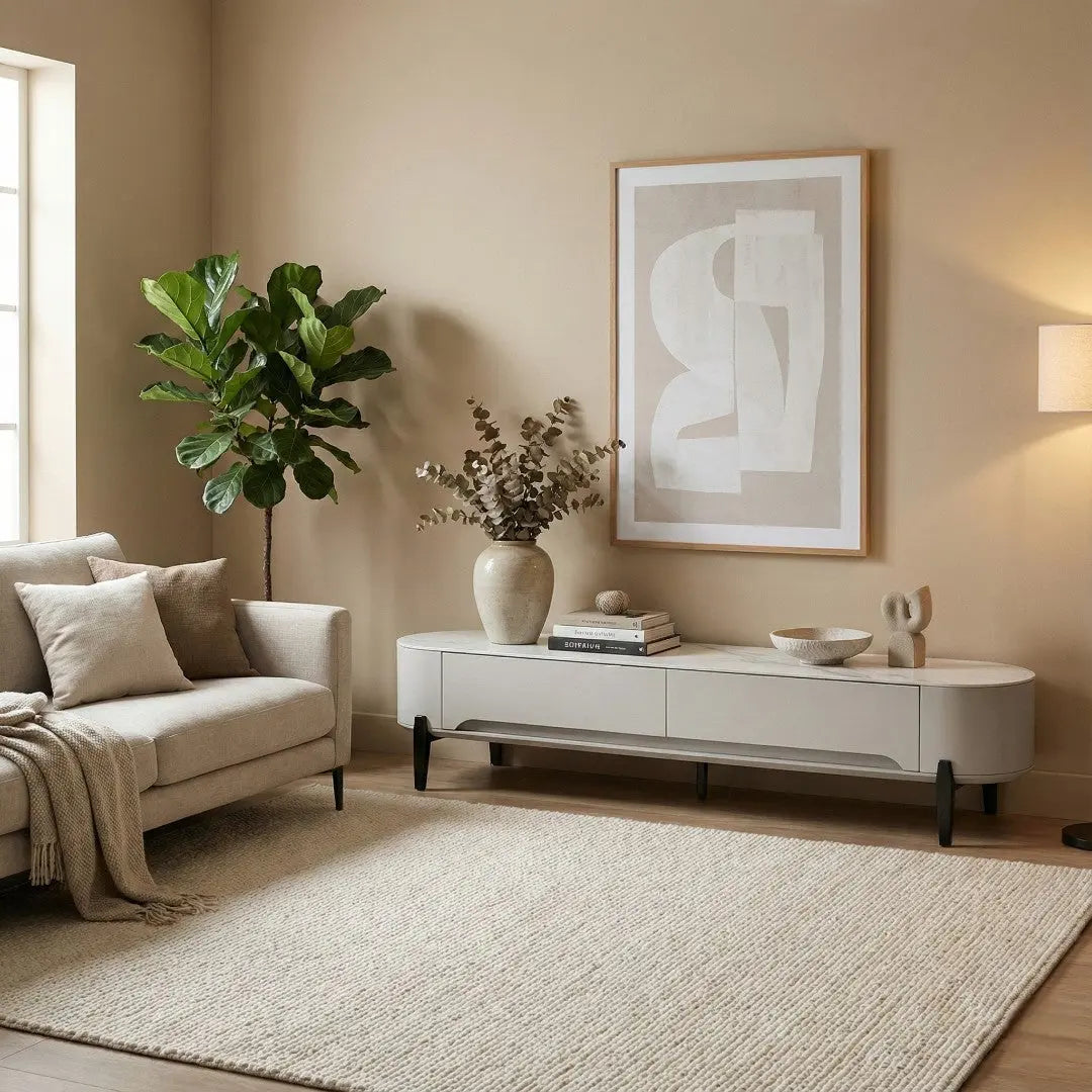 Vantor Luxury Stone Top TV Console | Modern White Marble TV Cabinet | Nordic Minimalist Living Room Stand Grandeur Furnishings