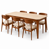 Valenza Travertine Top & Solid Wood Dining Set Grandeur Furnishings