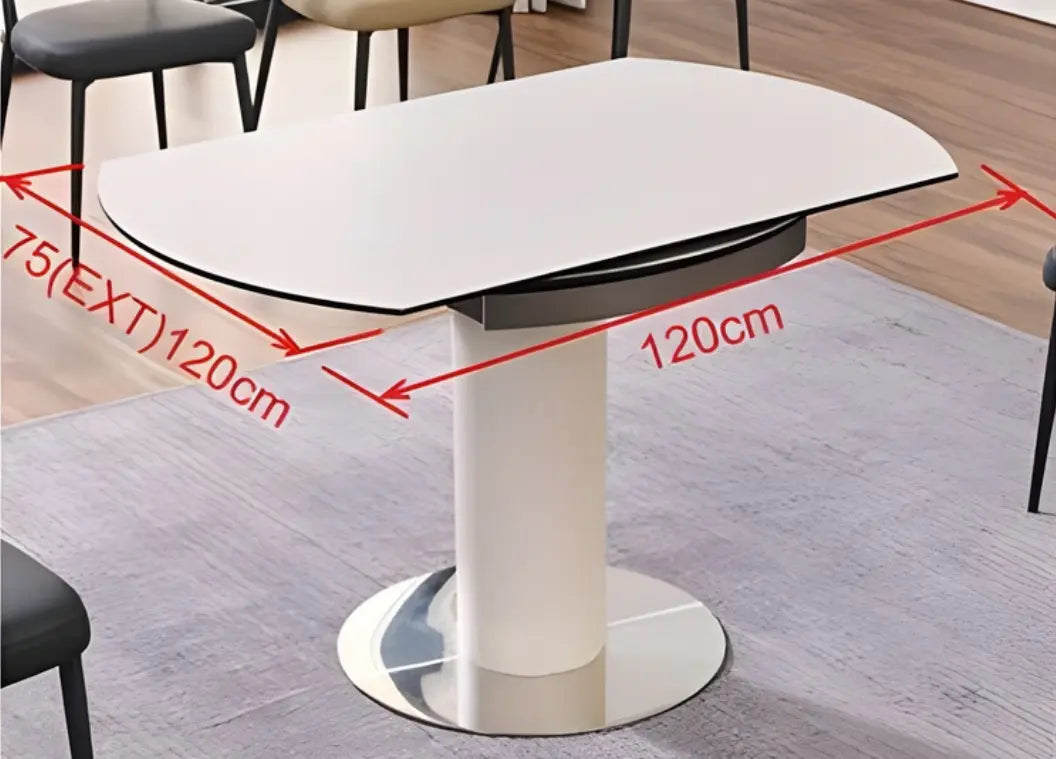 Modern Round Extendable Sintered Stone Top Dining Table Set with Sleek Chairs 1+6 Grandeur Furnishings