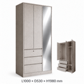 Linden wardrobe dimension chart with closed and open views