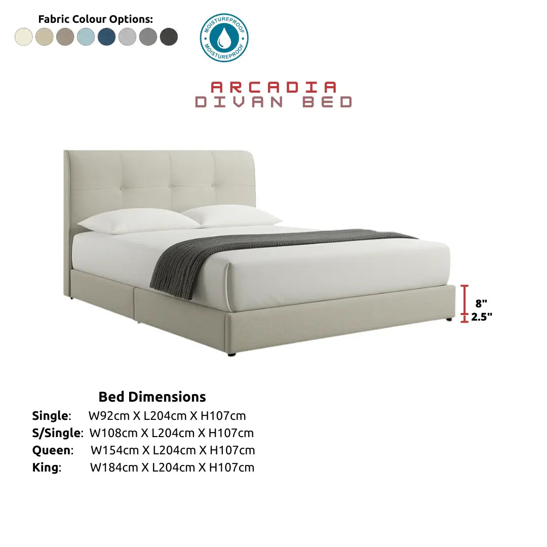 Arcadia Designer Divan Bed - Minimalist Grid Headboard with 8" Base Grandeur Furnishings