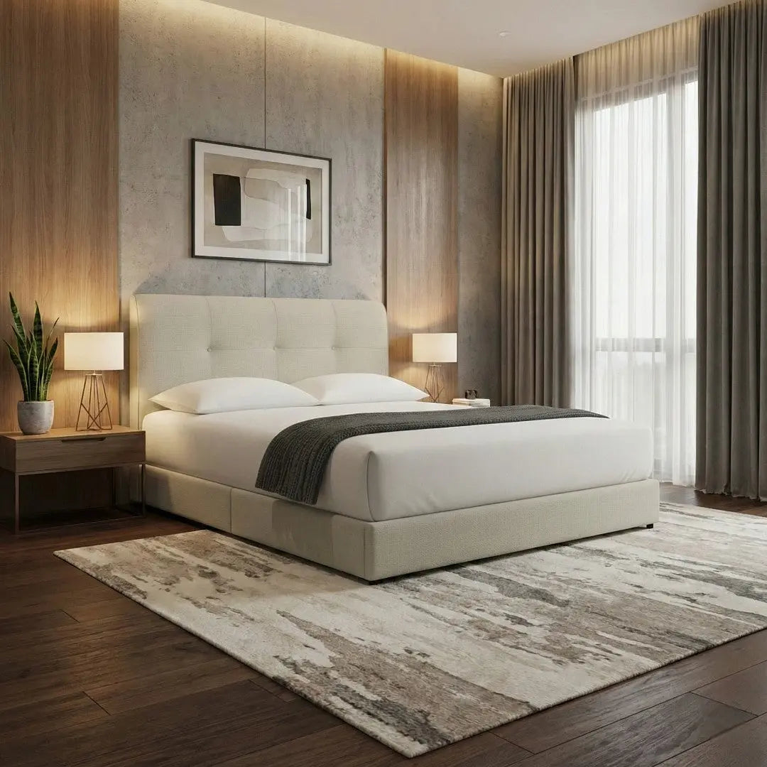 Arcadia Designer Divan Bed - Minimalist Grid Headboard with 8" Base Grandeur Furnishings