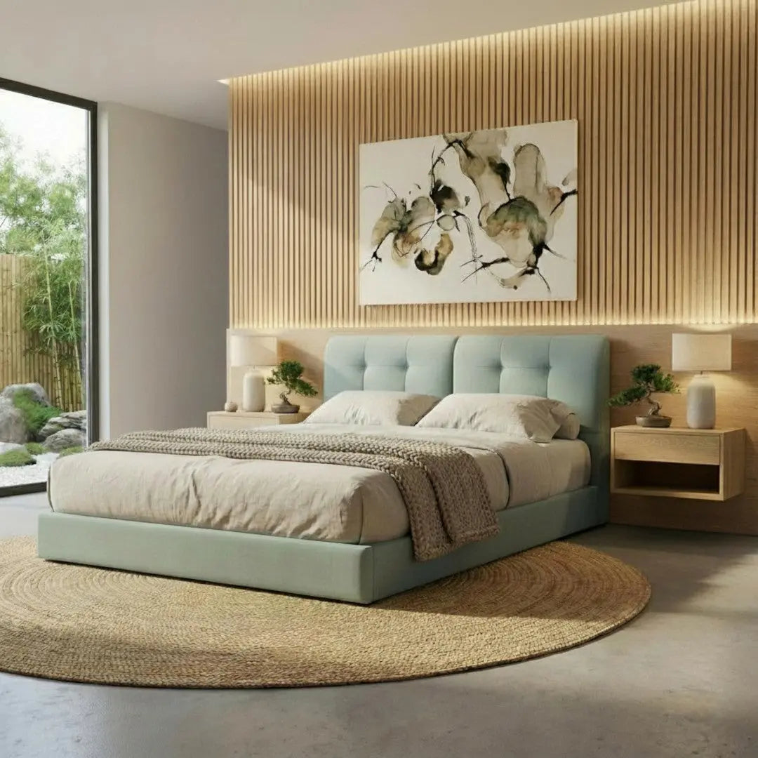 Novelle Fabric Bed Frame with Grid Tufted Dual Panel Grandeur Furnishings