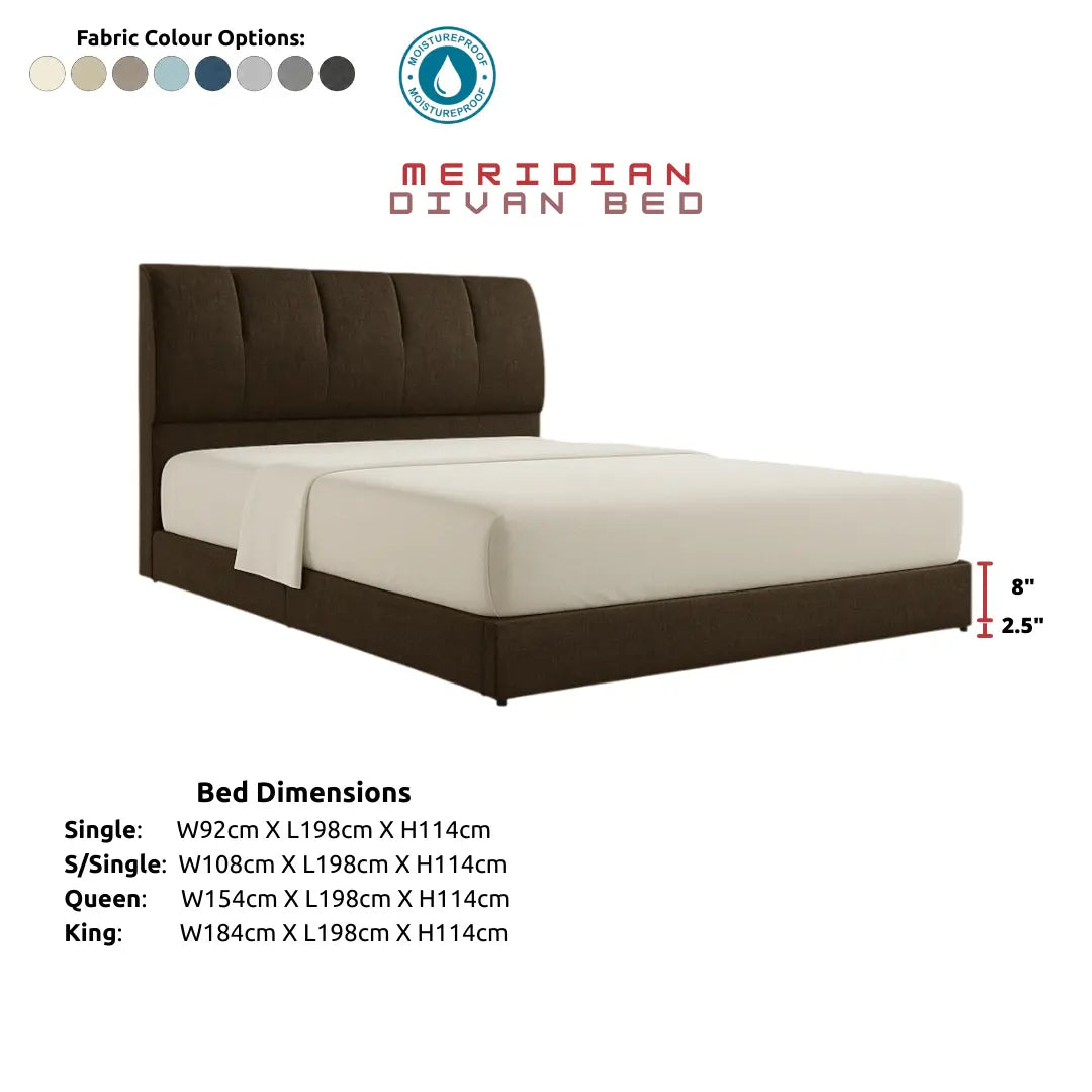 Meridian Fabric Upholstered Bed | Contemporary Vertical Stitch Headboard | Sturdy 8-Inch Divan Base Grandeur Furnishings