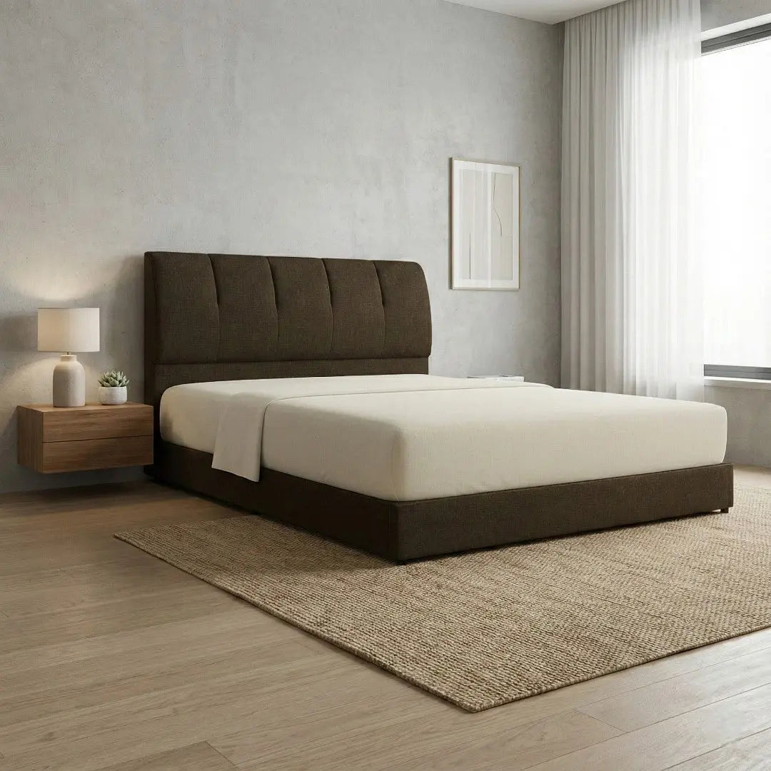 Meridian Fabric Upholstered Bed | Contemporary Vertical Stitch Headboard | Sturdy 8-Inch Divan Base Grandeur Furnishings