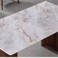 Elegant Marble Dining Table Set with Unique Ash Wood Legs & PU Chairs 1+4 Grandeur Furnishings